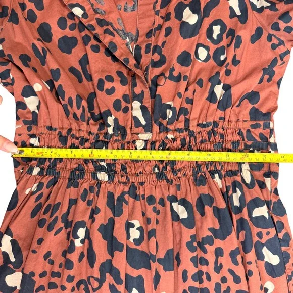 Anthropologie Maeve Somerset Leopard Maxi Dress Brown Smocked Waist Pockets Sml. - Picture 12 of 15